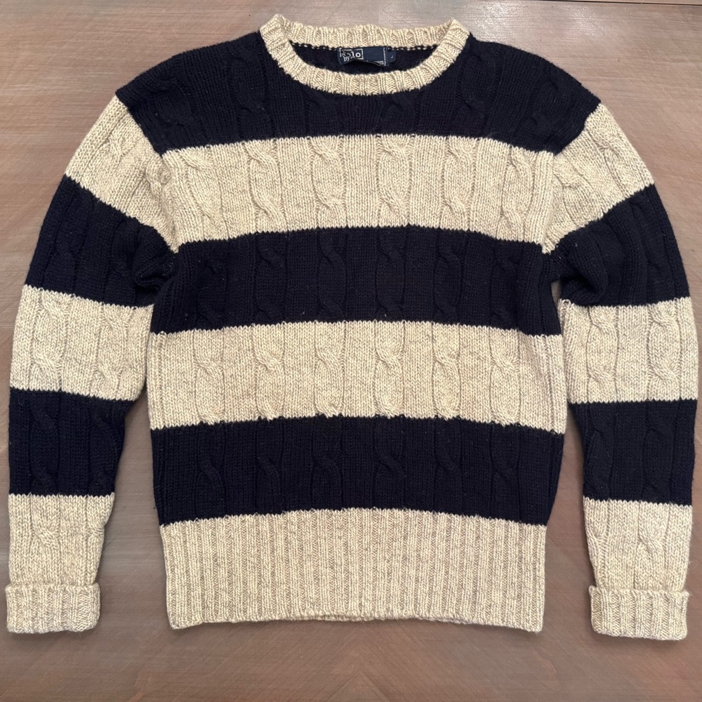 Vintage 80’s Polo Ralph Lauren Striped 100% Wool Sweater Size L